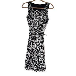NWT MSK Animal Print Fit & Flare Sheer Dress Belted Sleeveless Belted Career